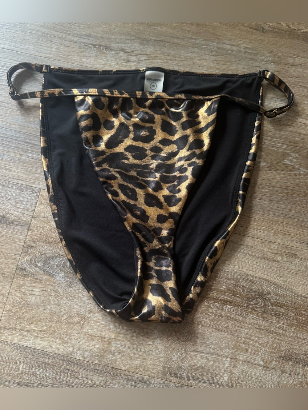Good American 2XL Metallic Leopard Bikini Bottom Gold Black Swim Vacation Beach